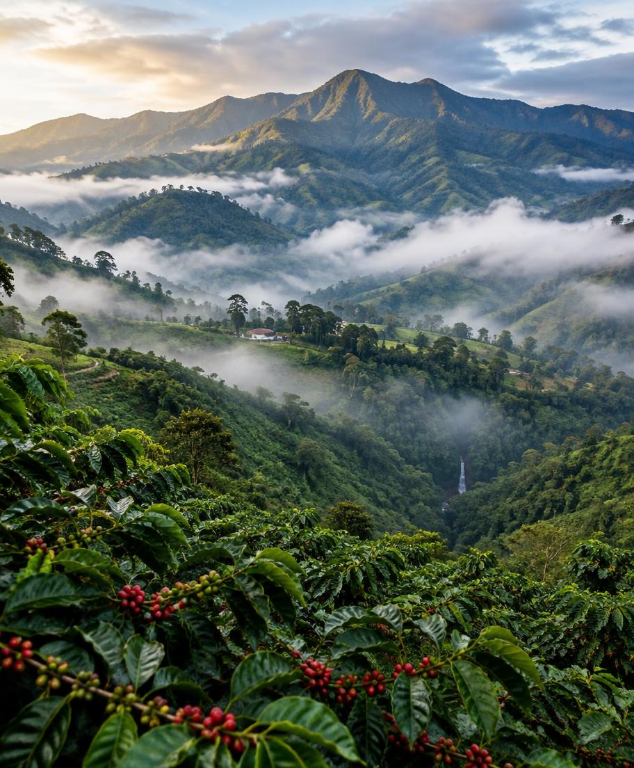 Montañas verdes y neblina en Boquete, Chiriquí