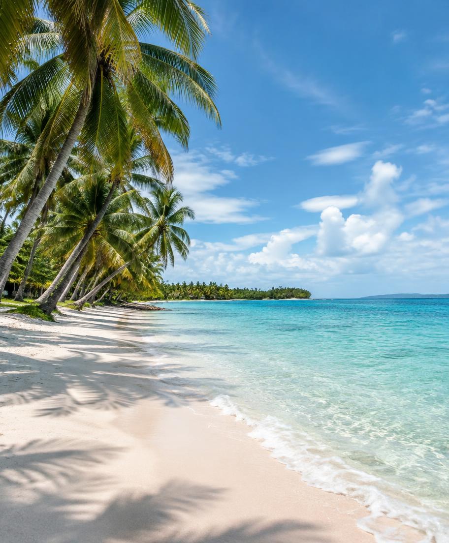 Playa de arena blanca con palmeras en Panamá